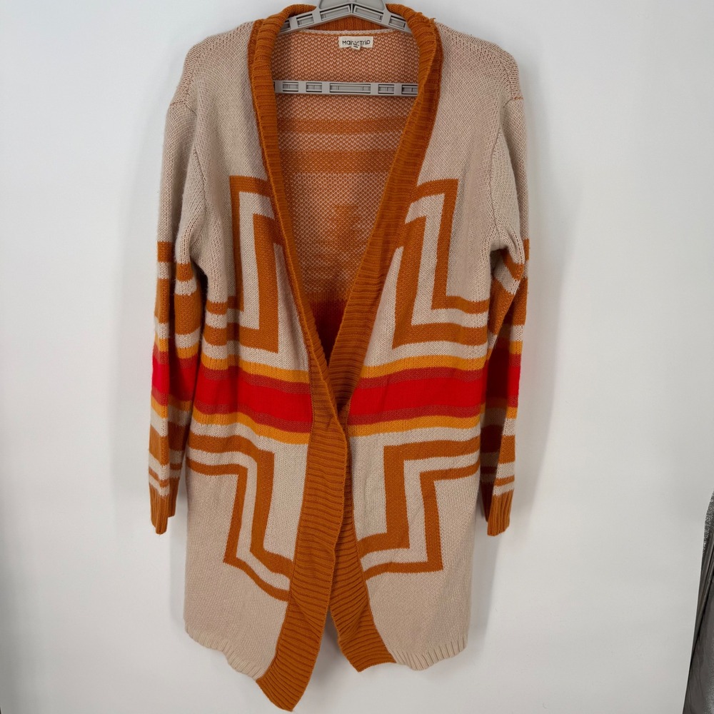 Mainstrip Aztec Geometric Open Front Cardigan Sweater Tunic Women Size Small‎